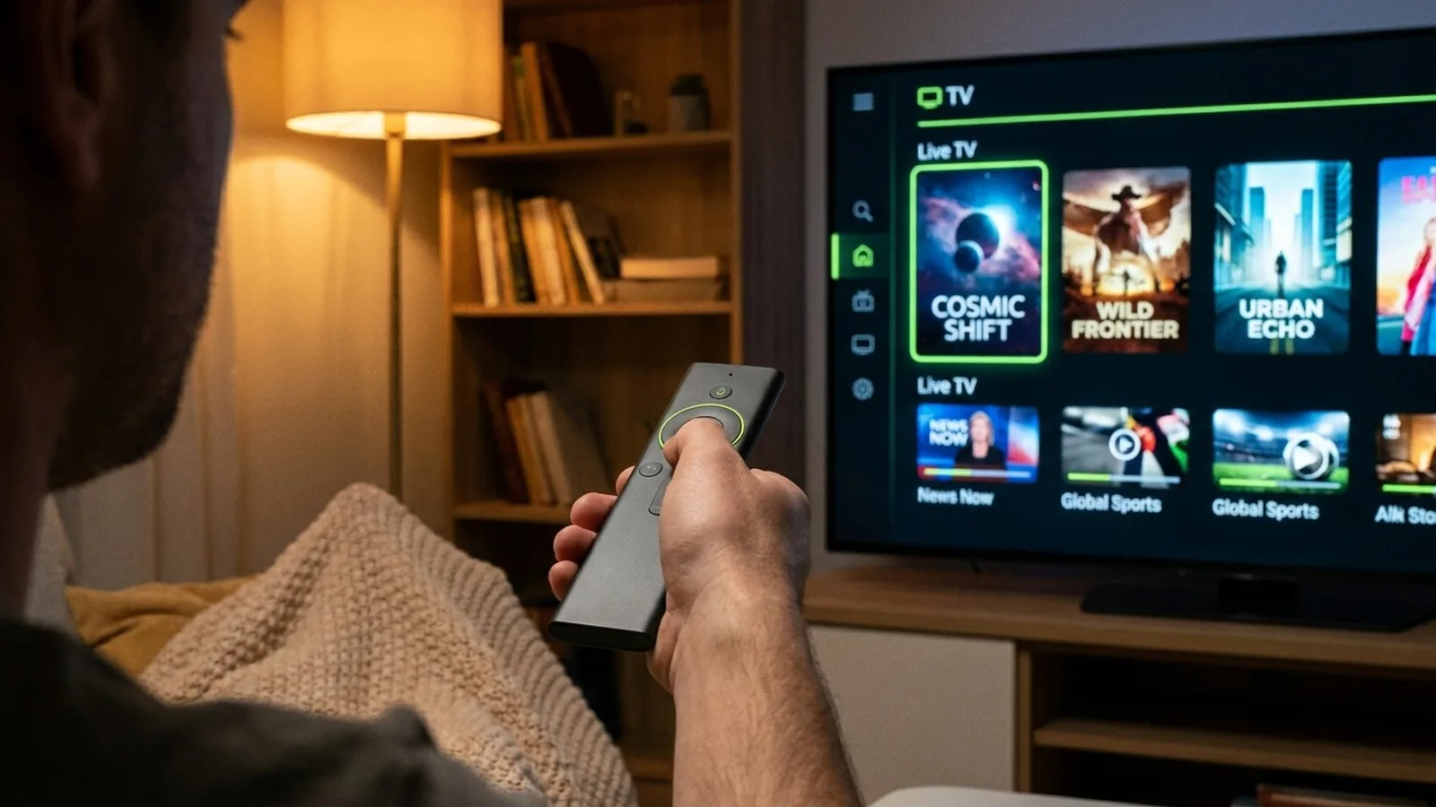 Free IPTV trial running on a Smart TV with live channels and movies in 4K